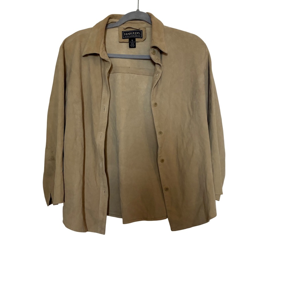 Vintage Harold's Suede Leather Button Down Shirt Womens Size 8 Tan Western Indie